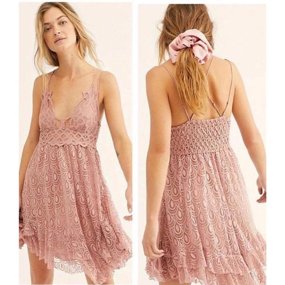 Free People FP One Mauve Adella Burnout Slip Mini Dress Lace Crochet small